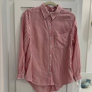 beachlunchlounge Lightweight White/Nantucket Red Button Down Shirt S/P